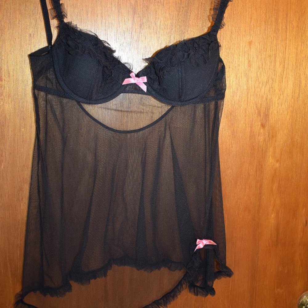 Victoria's Secret Babydoll Chemise  set Sz 34C Black